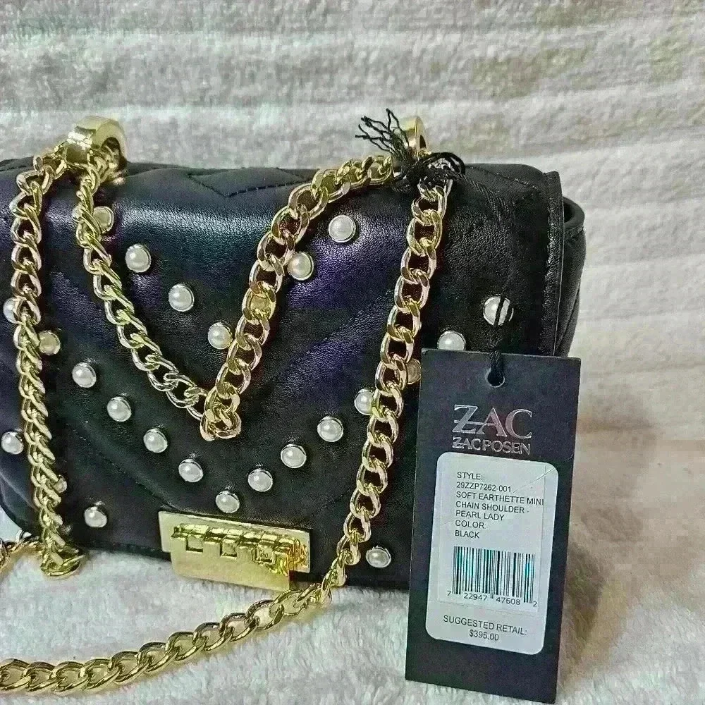 NWT Zac Posen mini Earthette faux-pearl embellished shoulder bag - Picture 6 of 8